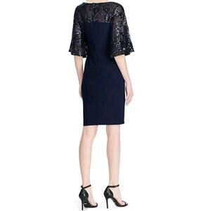 Lauren Ralph Lauren Black Sequin Lace Jersey Sheath Party Flouncy Sz 8 LBD